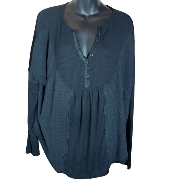 Free people long sleeved waffle knit/ribbed oversized top medium goth Lagenlook - Picture 1 of 7